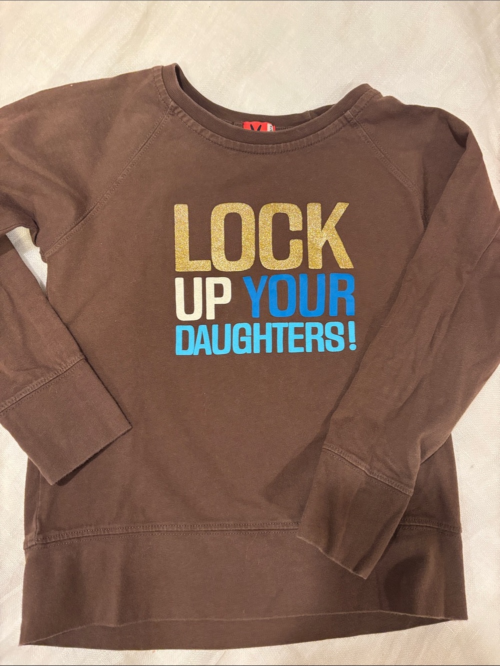 No Added Sugar Brown Sweatshirt with Gold and Blue Graphic